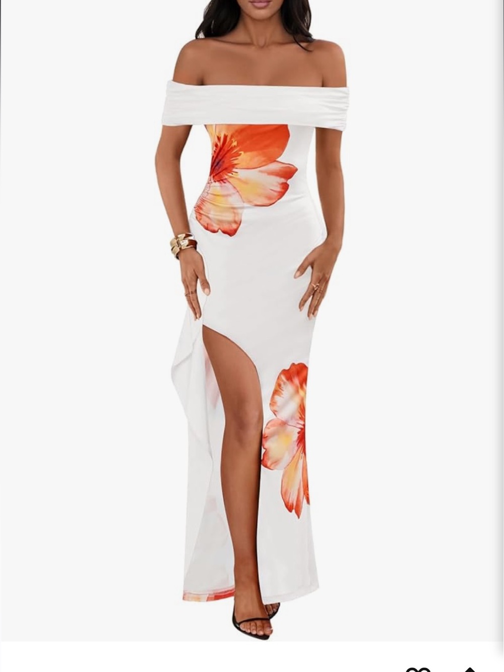 White Off-Shoulder High Split Floral Maxi Dress